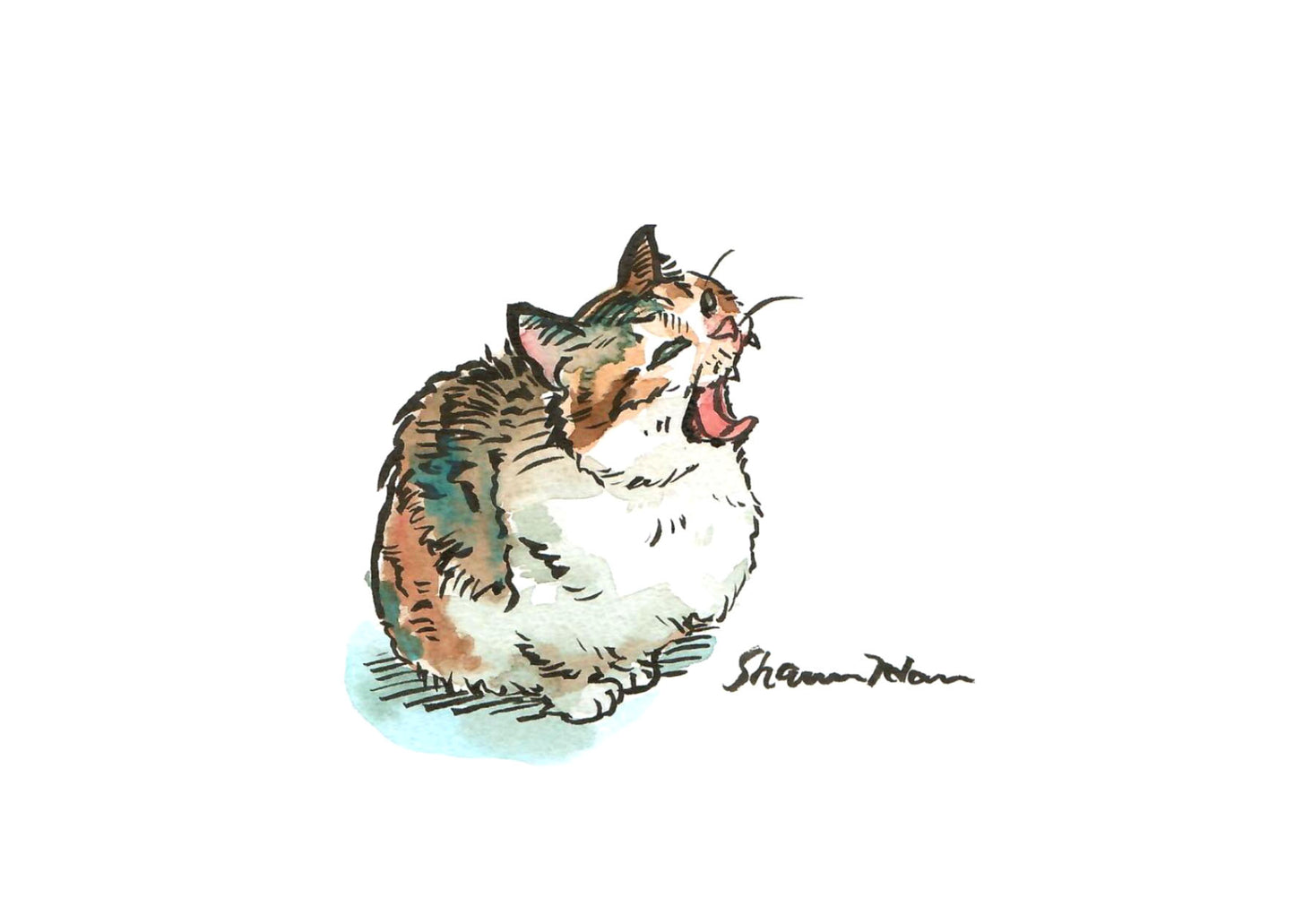 Yawning cat postcard