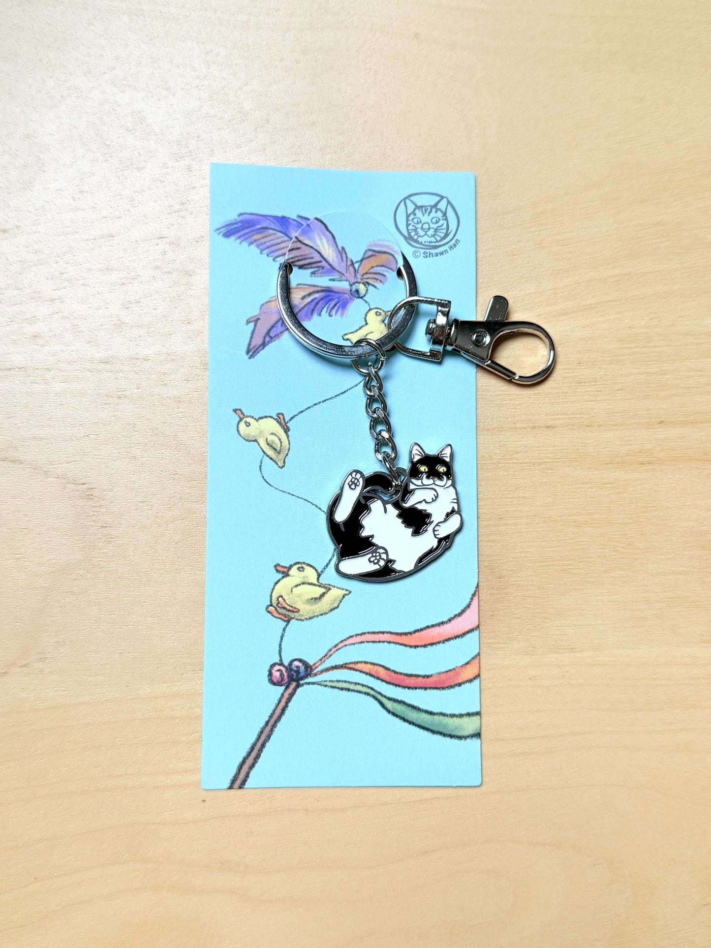 黑白貓翻肚鑰匙圈