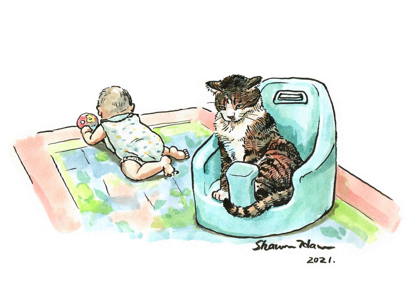 Baby and cat postcard