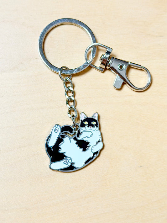 黑白貓翻肚鑰匙圈