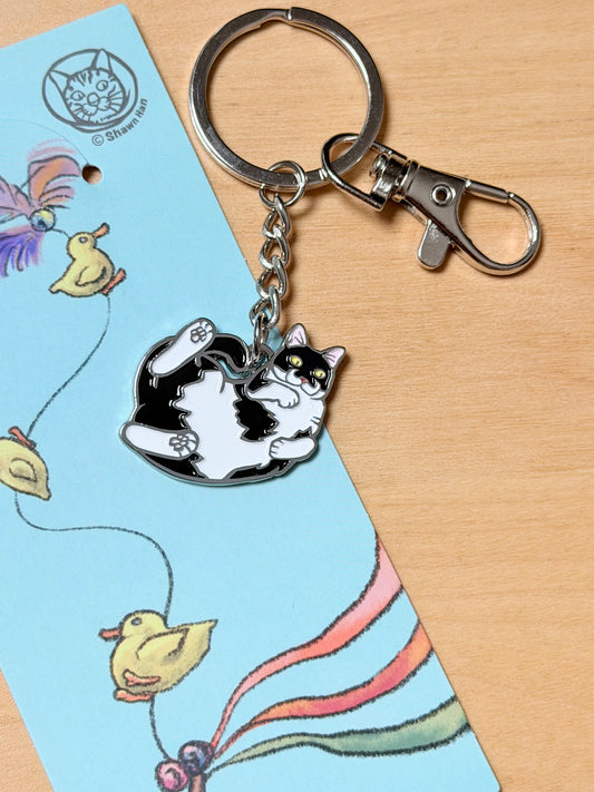 黑白貓翻肚鑰匙圈